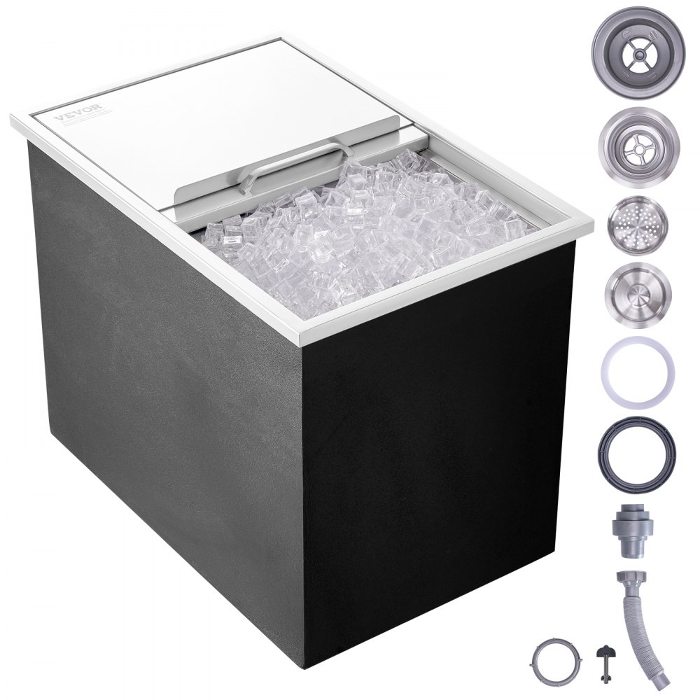 VEVOR Drop in Ice Chest, 27"L x 18"W x 21"H Stainless Steel Ice Cooler, Commercial Ice Bin with Sliding Cover, 40.9 qt Outdoor Kitchen Ice Bar, Drain-pipe and Drain Plug Included, for Cold Wine Beer - QRSCBCHG27LXXJVXNV0