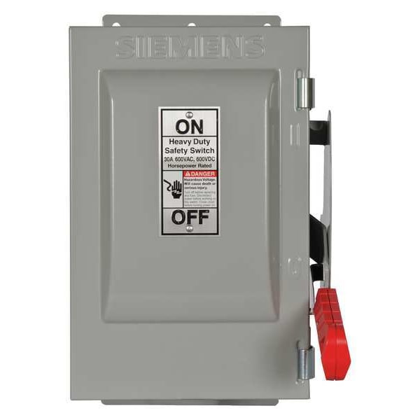 Interruptor de seguridad sin fusible Siemens, alta resistencia, 600V AC, 2PST, 30 A, NEMA 3R - HNF261J