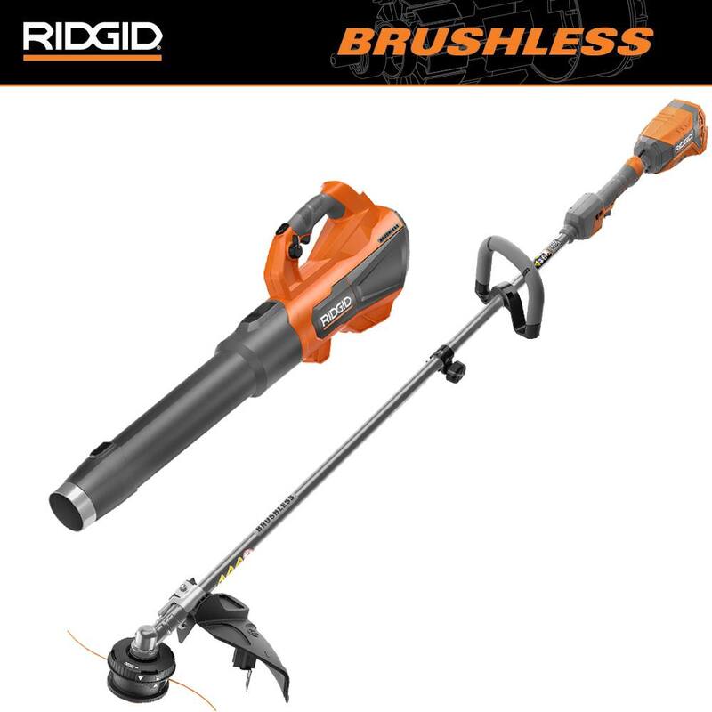 RIDGID 18V Brushless 14 in. Cordless String Trimmer and 130 MPH 510 CFM Cordless Battery Leaf Blower (Tool Only) - R01201B-BLW