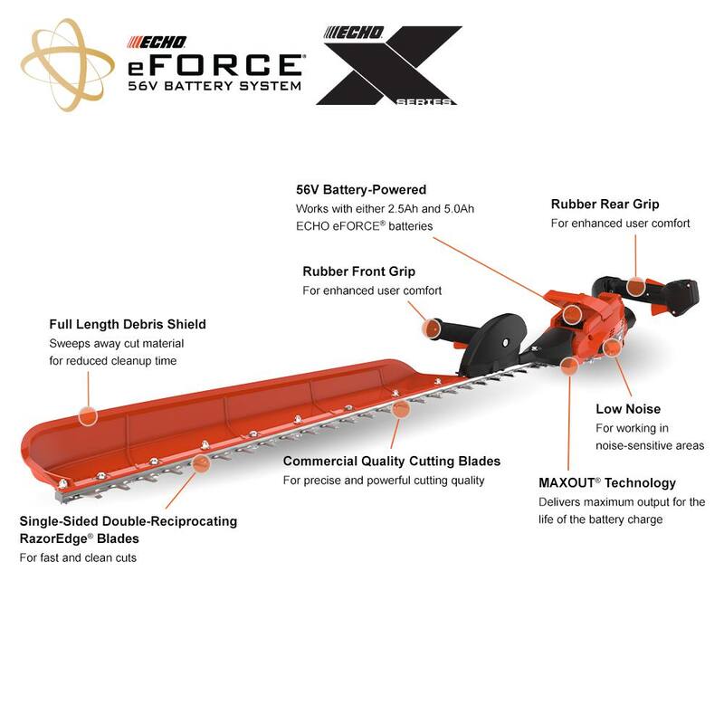 ECHO eFORCE 34 in. 56V X Series Single-Sided Cordless Battery Powered Hedge Trimmer with 2.5Ah Battery and Rapid Charger - DHCS-3400R1