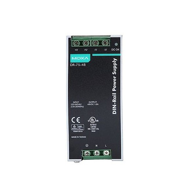 Meanwell Power Supply, 90 to 264V AC, 48V DC, 75W, 1.6A, DIN Rail - DR-75-48