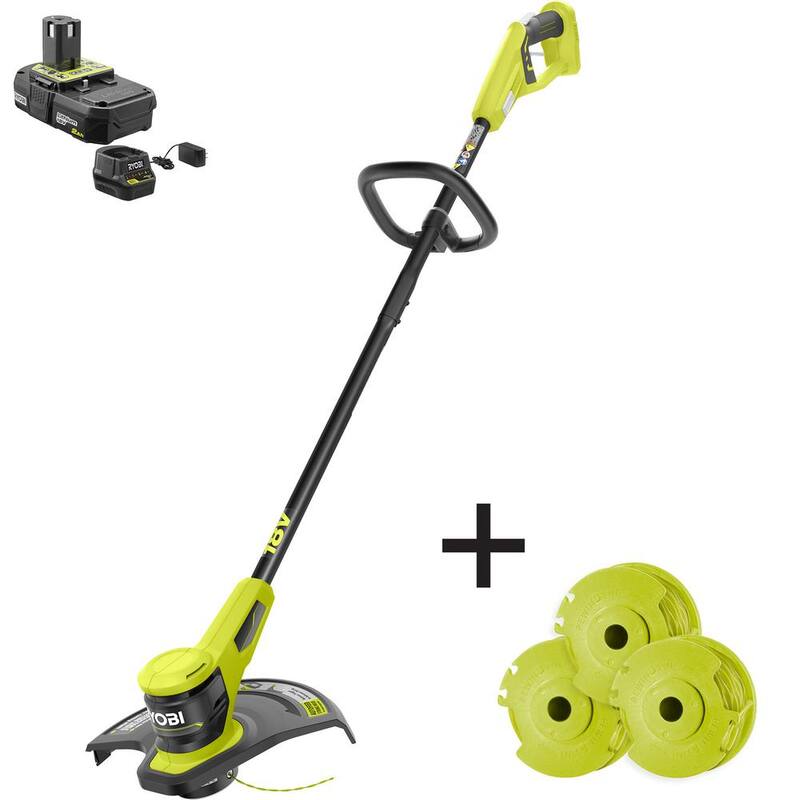 RYOBI ONE+ 18V 13 in. Cordless Battery Electric String Trimmer/Edger with Extra 3-Pack of Spools, 2.0 Ah Battery and Charger - P20150-AC
