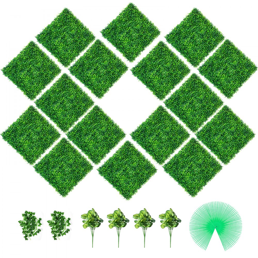 VEVOR Artificial Boxwood Panels, 16 PCS 20"x20" Boxwood Hedge Wall Panels, PE Artificial Grass Backdrop Wall 1.6", Privacy Hedge Screen for Decoration of Outdoor, Indoor, Garden, Fence, and Backyard - M202016PCS4004OLJV0