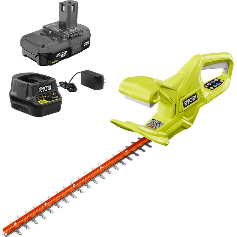 RYOBI ONE+ 18V 18 in. Cordless Battery Hedge Trimmer with 1.5 Ah Battery and Charger - P2670
