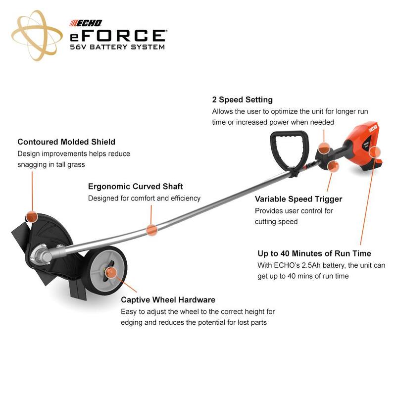 ECHO eFORCE 56-Volt Cordless Battery Powered Brushless Lawn Edger with 2.5Ah Battery and Top Mount Charger - DPE-2100X1