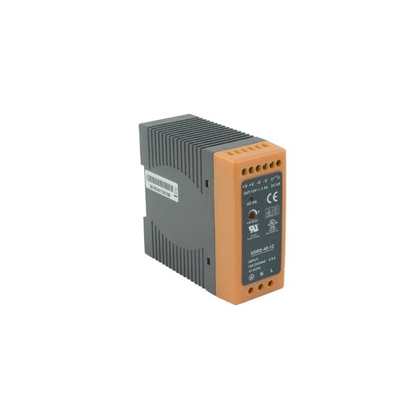 Cui Inc AC to DC Power Supply, 88 to 264V AC, 24V DC, 40.8W, 1.7A, DIN Rail - VDRS-40-24
