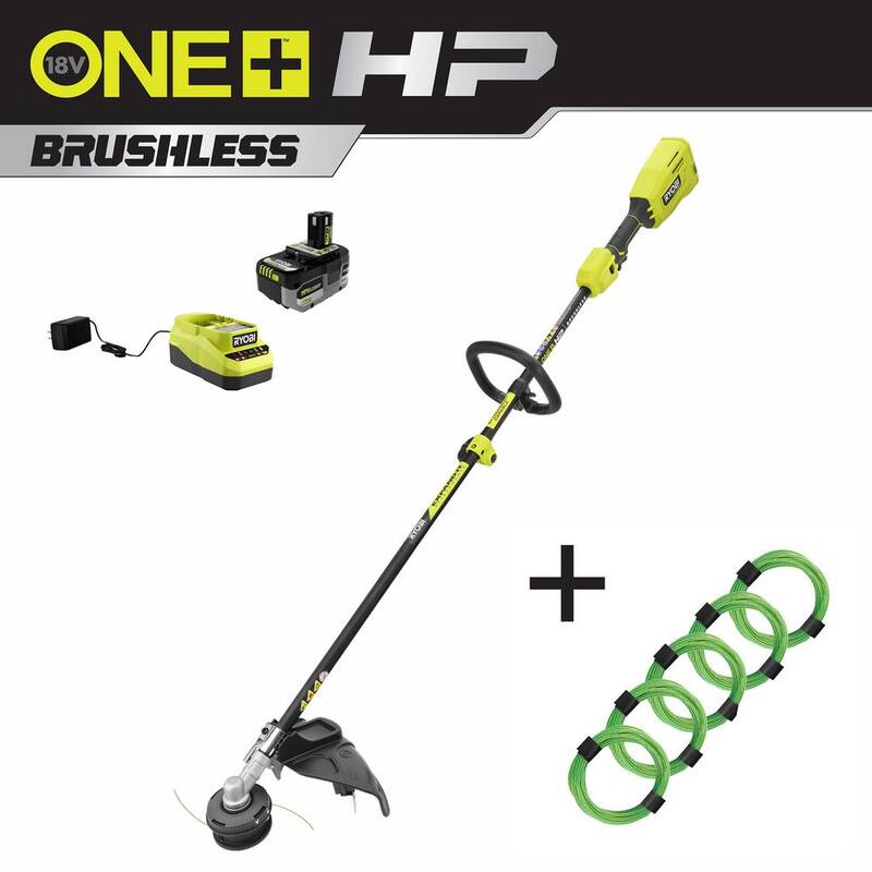 RYOBI ONE+ HP 18V Brushless Attachment Capable String Trimmer w/ Extra 5-Pack Pre-Cut Spiral Line, 6.0Ah Battery & Charger - P20220-AC