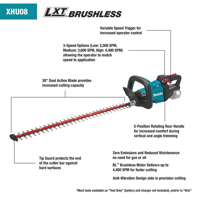 Makita LXT 18V Lithium-Ion Brushless Cordless 30 in. Hedge Trimmer Kit (5.0Ah) - XHU08T