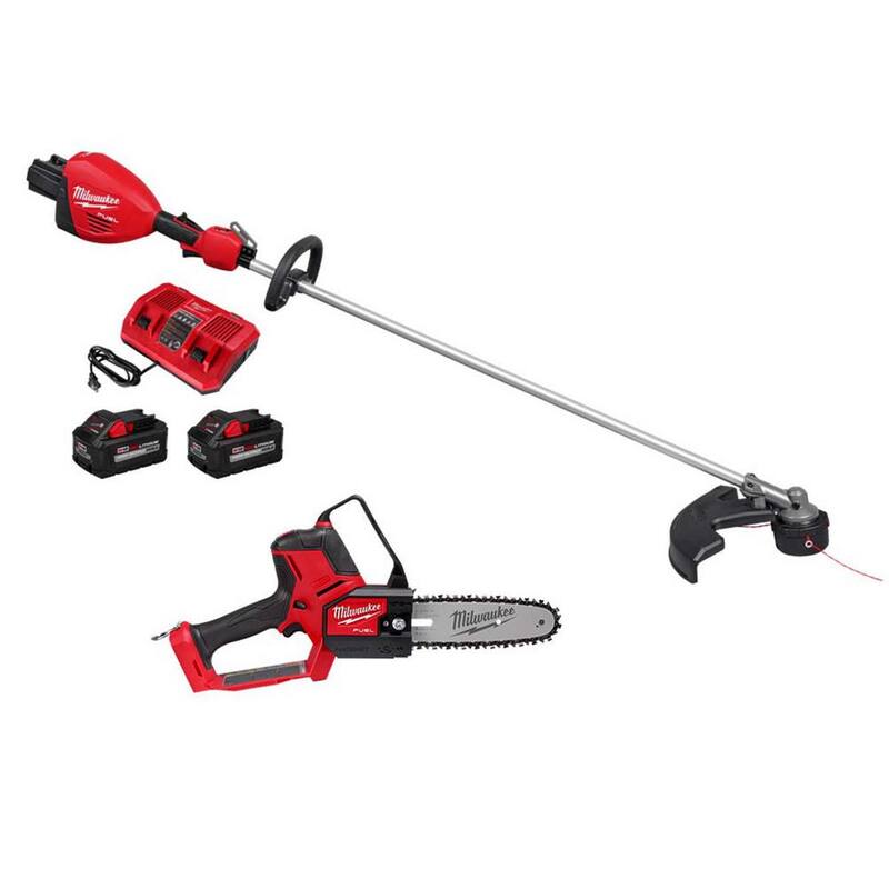 Milwaukee M18 FUEL 18V Brushless Cordless 17 in. Dual Battery Straight Shaft String Trimmer w/Pruning Saw, (2) Battery, Charger - 3006-22-3004-20