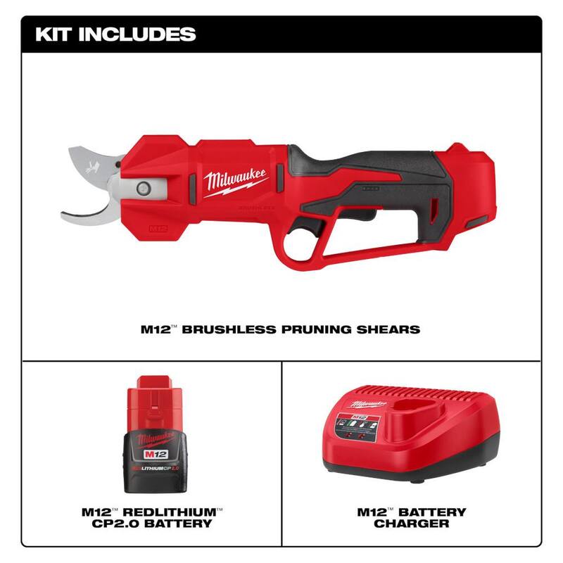 Milwaukee M12 FUEL 12V Brushless Cordless Brushless Cordless Pruner Kit with Pruner Holster, 2.0 Ah Battery, and Charger - 2534-21-49-17-2765