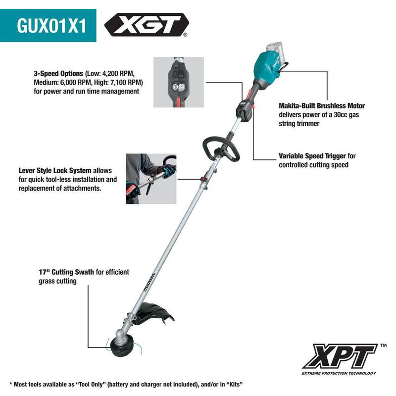 Makita XGT 40V max Brushless Cordless Couple Shaft Power Head Kit with 17 in. String Trimmer Attachment (4.0Ah) - GUX01JM1X1