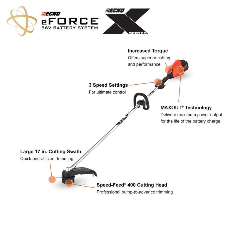 ECHO eFORCE 56V X Series 17 in. Brushless Cordless Battery String Trimmer with 5.0Ah Battery and Rapid Charger - DSRM-2600R2