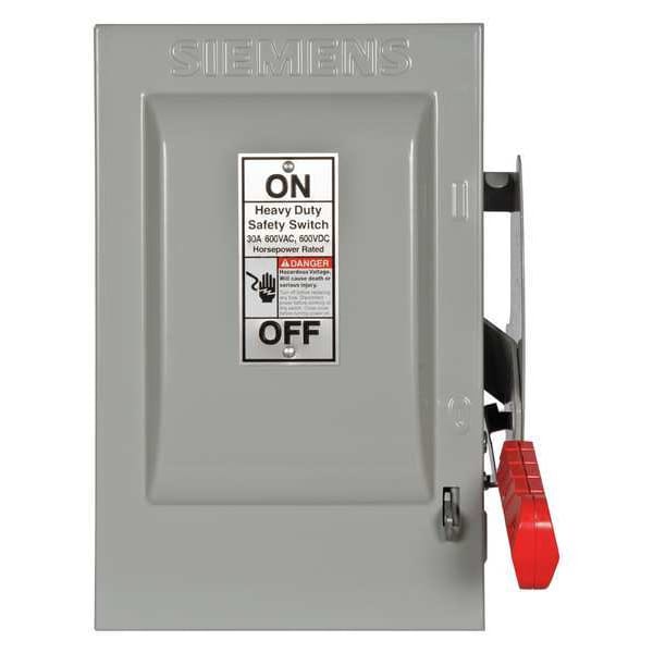 Interruptor de seguridad Siemens no fusible, servicio pesado, 600V AC, 2 polos, 30 A, NEMA 1 - HNF261.