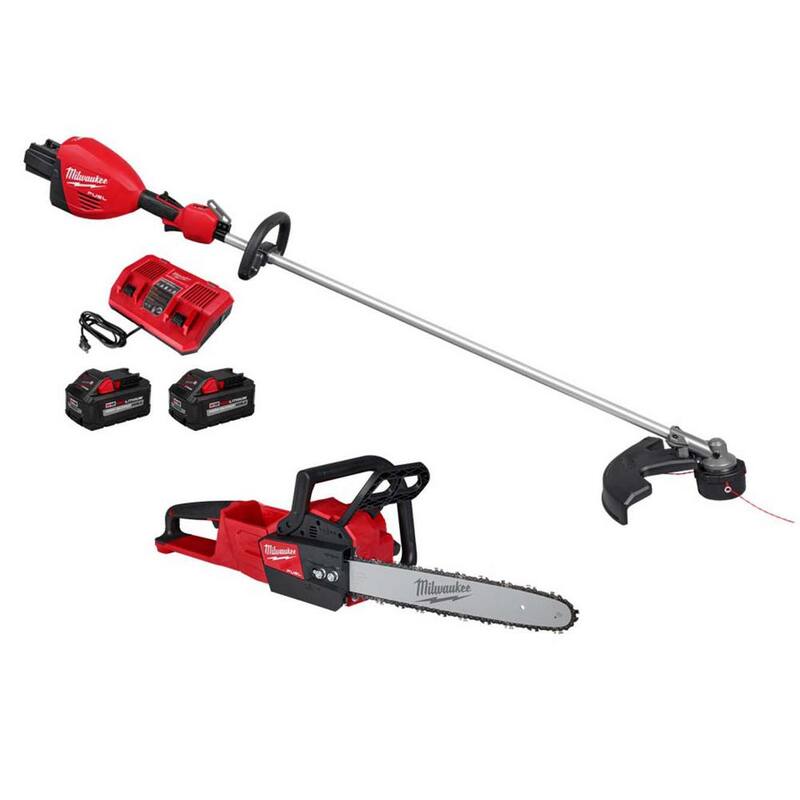 Milwaukee M18 FUEL 18V Brushless Cordless 17 in. Dual Battery Straight Shaft String Trimmer w/Chainsaw, (2) Battery, Charger - 3006-22-2727-20