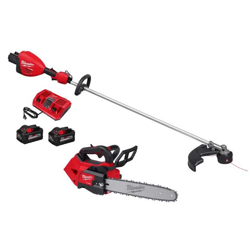 Milwaukee M18 FUEL 18V Brushless Cordless 17 in. Dual Battery String Trimmer w/14 in. Top Handle Chainsaw, (2) Battery, Charger - 3006-22-2826-20T