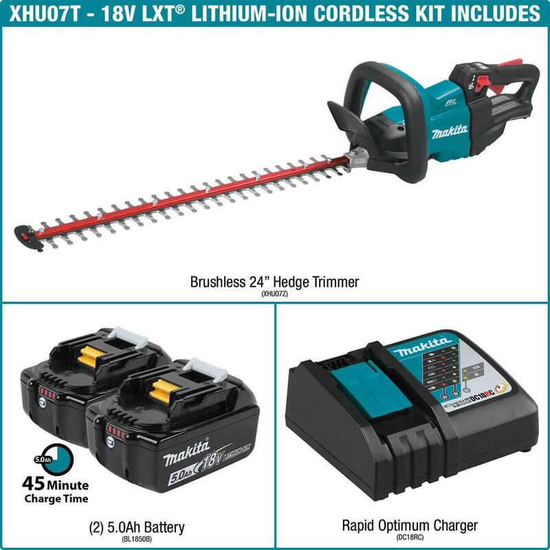Makita LXT 18V Lithium-Ion Brushless Cordless 24 in. Hedge Trimmer Kit (5.0Ah) - XHU07T