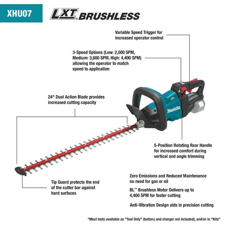 Makita LXT 18V Lithium-Ion Brushless Cordless 24 in. Hedge Trimmer Kit (5.0Ah) - XHU07T