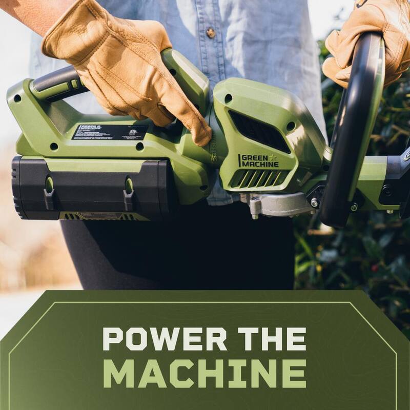 Green Machine 62V Brushless 25in. Cordless Battery Push start Hedge Trimmer with Rotating Handle and 2.5 Ah Batter and Rapid Charger - GMHT6200