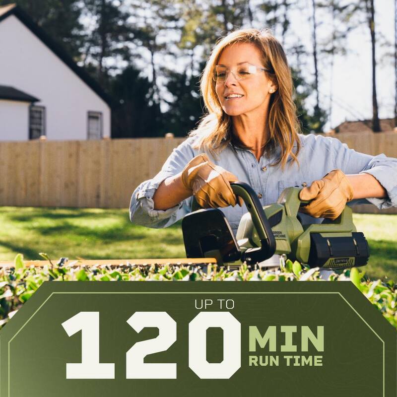 Green Machine 62V Brushless 25in. Cordless Battery Push start Hedge Trimmer with Rotating Handle and 2.5 Ah Batter and Rapid Charger - GMHT6200