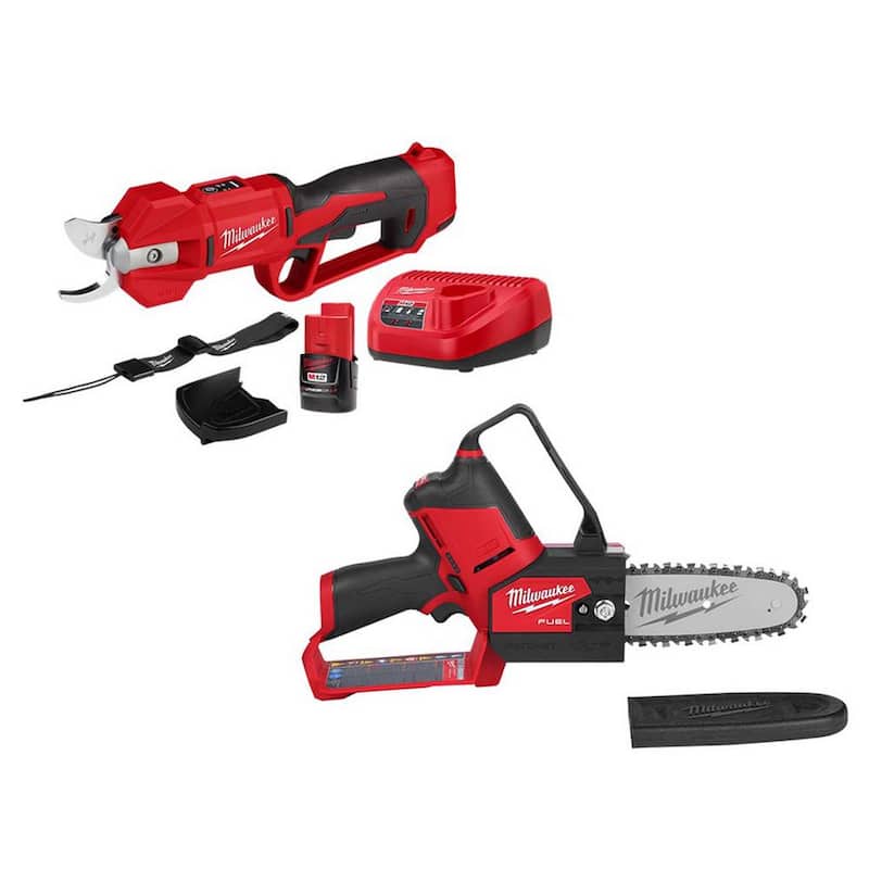 Milwaukee M12 FUEL 12V Brushless Cordless Brushless Cordless Pruner w/M12 6 in. HATCHET Pruning Saw, 2.0 Ah Battery, Charger - 2534-21-2527-20
