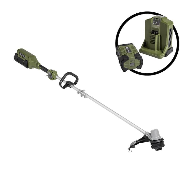 Green Machine 62V Cordless Battery 16” String Trimmer Cut Swath Brushless Motor with quick reload spool and 2.5 Ah Battery and Charger - GMST6200-A