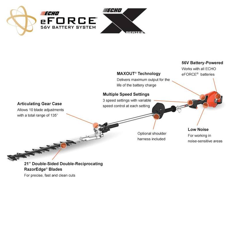 ECHO eFORCE 56V X Series 21 in. Double-Sided Blade Articulating Shafted Hedge Trimmer 5.0Ah Battery and Rapid Charger - DHCA-2600R2