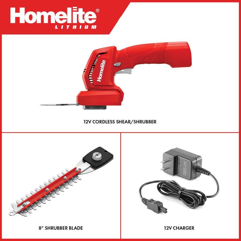 Homelite 12V Lithium Cordless Battery Grass Shear and Shrubber Trimmer with Internal 2.5 Ah Battery and Charger - HOMHT10