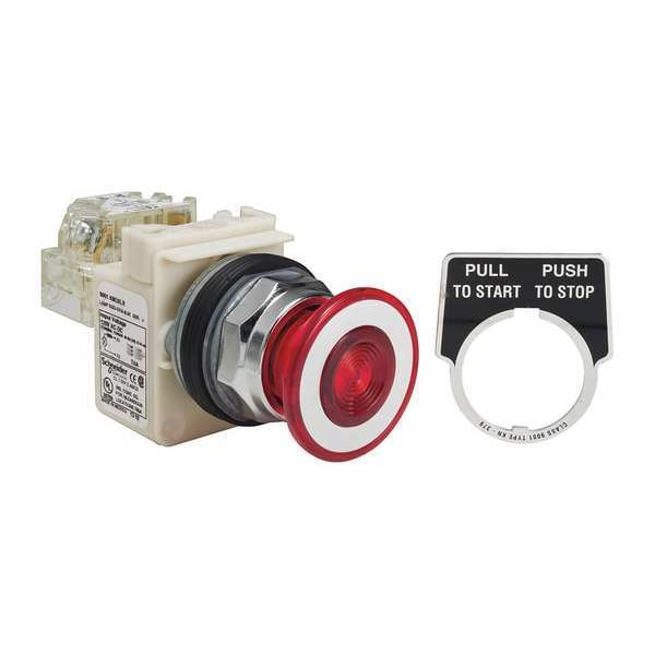 Botón pulsador iluminado Schneider Electric, 30 mm, 1NA/1NC, Rojo - 9001KR9P38LRRH13