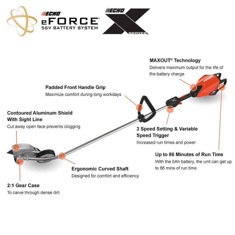 ECHO eFORCE 56V X Series Cordless Battery Powered Brushless Commercial Grade Lawn Edger with 5.0Ah Battery and Rapid Charger - DPE-2600R2