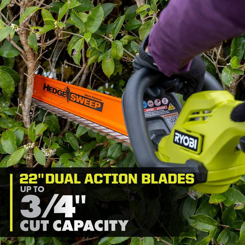 RYOBI ONE+ 18V 22 in. Cordless Hedge Trimmer and Pruner with 2.0 Ah Battery and Charger - P2690-PNR