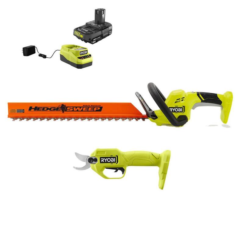 RYOBI ONE+ 18V 22 in. Cordless Hedge Trimmer and Pruner with 2.0 Ah Battery and Charger - P2690-PNR
