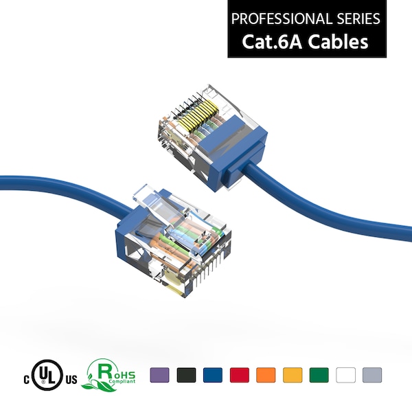 Bestlink Netware CAT6A UTP Super-Slim Ethernet Network Cable 32AWG- 1ft- Blue - 100290BL