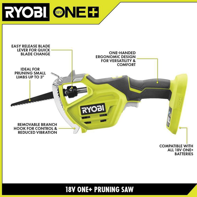 RYOBI ONE+ HP 18V Brushless Cordless Pruner and Cordless Pruning Reciprocating Saw with 2.0 Ah Battery and Charger - P2550-RS