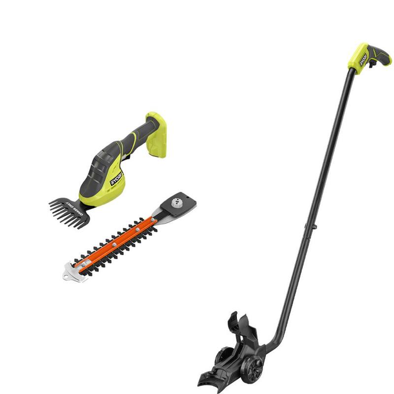 RYOBI ONE+ 18V Cordless Grass Shear and Shrubber Trimmer (Tool-Only) with Accessory Shear/Shrubber Caddy - P2908BTL-AC