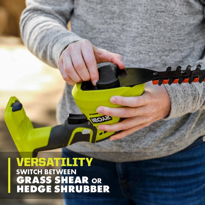 RYOBI ONE+ 18V Cordless Grass Shear and Shrubber Trimmer (Tool-Only) with Accessory Shear/Shrubber Caddy - P2908BTL-AC
