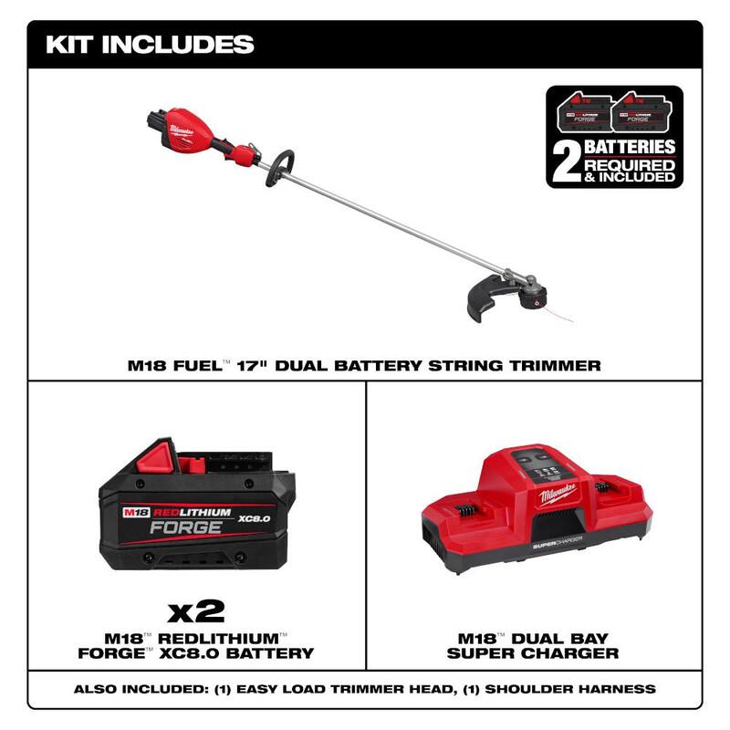 Milwaukee M18 FUEL 18V Brushless Cordless 17 in. Dual Battery String Trimmer with (2) FORGE 8.0 Ah Batteries and Super Charger - 3006-20-48-59-1881SC-48-11-1881