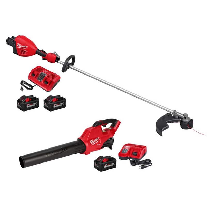 Milwaukee M18 FUEL 18V Brushless Cordless 17 in. Dual Battery Straight Shaft String Trimmer w/Blower, (3) Battery, (2) Charger - 3006-22-2724-21HD