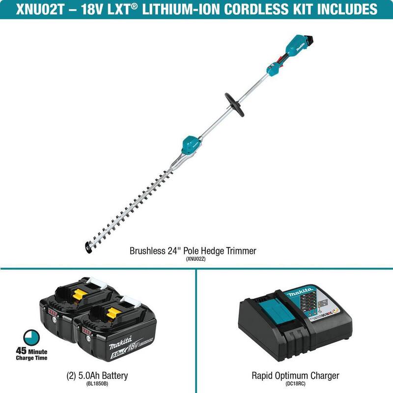 Makita LXT 18V Brushless 24 in. Pole Hedge Trimmer Kit (5.0 Ah) - XNU02T