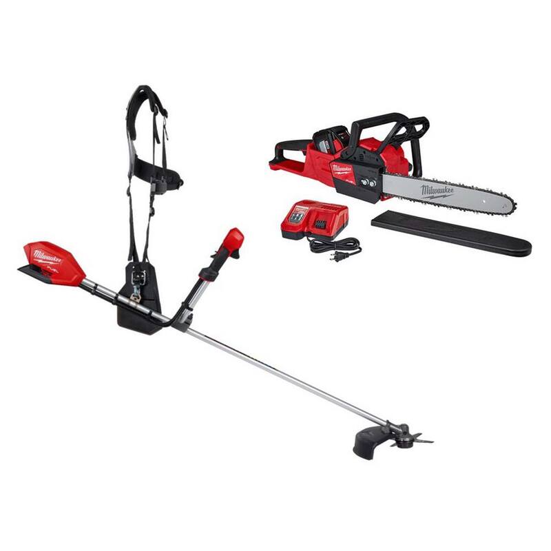 Milwaukee M18 FUEL 18V Lithium-Ion Brushless Cordless Brush Cutter w/M18 FUEL 16 in. Chainsaw 12.0 Ah Battery Charger (2-Tool) - 3015-20-2727-21HD