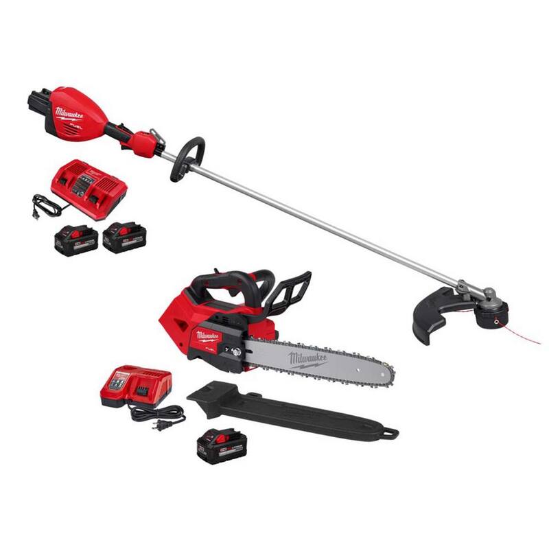Milwaukee M18 FUEL 18V Brushless Cordless 17 in. Dual Battery String Trimmer w/Top Handle Chainsaw, (3) Battery, (2) Charger - 3006-22-2826-21T
