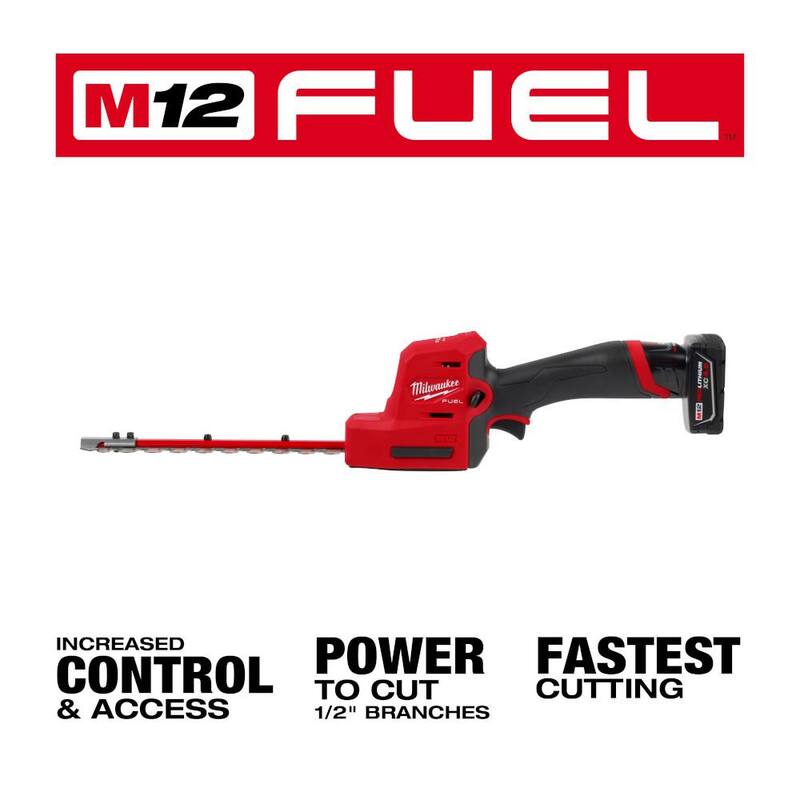Milwaukee M12 FUEL 8 in. 12V Lithium-Ion Brushless Cordless Hedge Trimmer Kit with M18 FUEL 10 in. Pole Saw (2-Tool) - 2533-21-2825-20PS