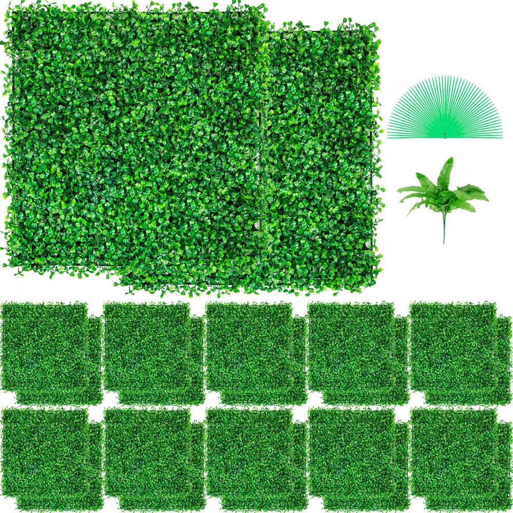 VEVOR Artificial Boxwood Panel UV 24pcs Boxwood Hedge Wall Panels Artificial Grass Backdrop Wall 10" X 10" 4 cm Green Grass Wall, Fake Hedge for Decor Privacy Fence Indoor, Outdoor Garden Backyard - MLCZWQ24PC10X1001V0