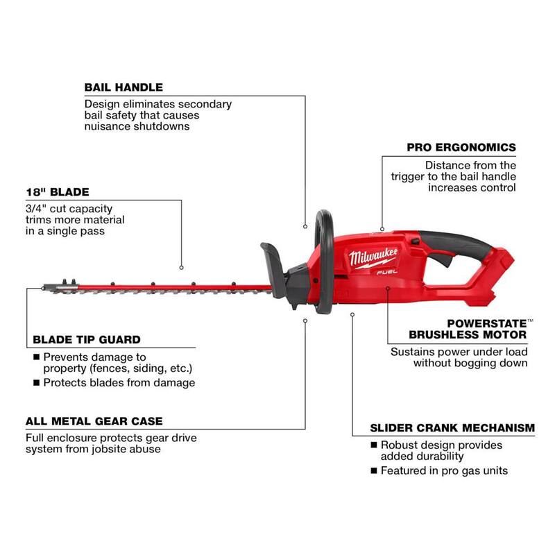 Milwaukee M18 FUEL 18 in. 18V Lithium-Ion Brushless Cordless Hedge Trimmer (Tool-Only) - 3001-20