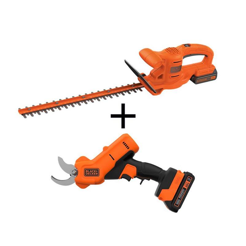 BLACK+DECKER 20V MAX Cordless Battery Powered Hedge Trimmer Kit and 20V Cordless Electric Pruner with (2) 1.5Ah Battery & Chargers - LHT218C1WR320C1