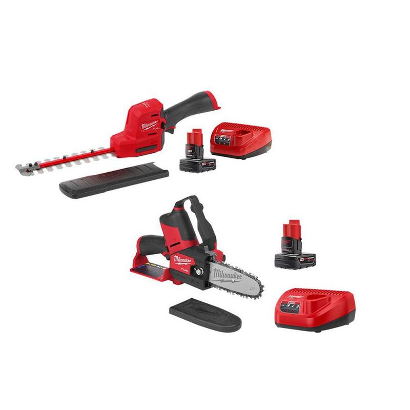 Milwaukee M12 FUEL 8 in. 12V Lithium-Ion Brushless Cordless Hedge Trimmer Kit and M12 FUEL 6 in. HATCHET Pruning Saw Combo Kit - 2533-21-2527-21