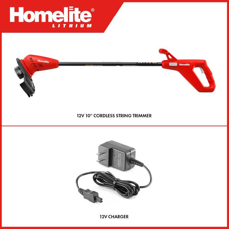 Homelite 12V Lithium 10 in. Cordless String Trimmer/Edger with Internal 2.5 Ah Battery and Charger - HOMST10