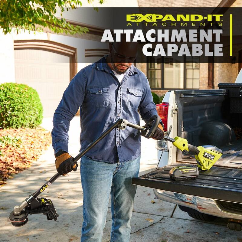 RYOBI 40V HP Brushless 16 in. Cordless Attachment Capable String Trimmer & Hedge Trimmer w/4.0 Ah Battery & Charger - RY40HPST01K-RYHDG