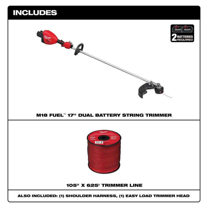 Milwaukee M18 FUEL 18V Brushless Cordless 17 in. Dual Battery Straight Shaft String Trimmer & 0.105 in. x 625 ft. Trimmer Spool - 3006-20-49-16-2789