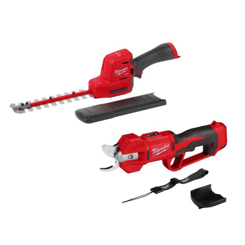 Milwaukee M12 FUEL 8 in. 12V Lithium-Ion Brushless Cordless Battery Hedge Trimmer w/M12 Brushless Pruner Shears (2-Tool) - 2533-20-2534-20
