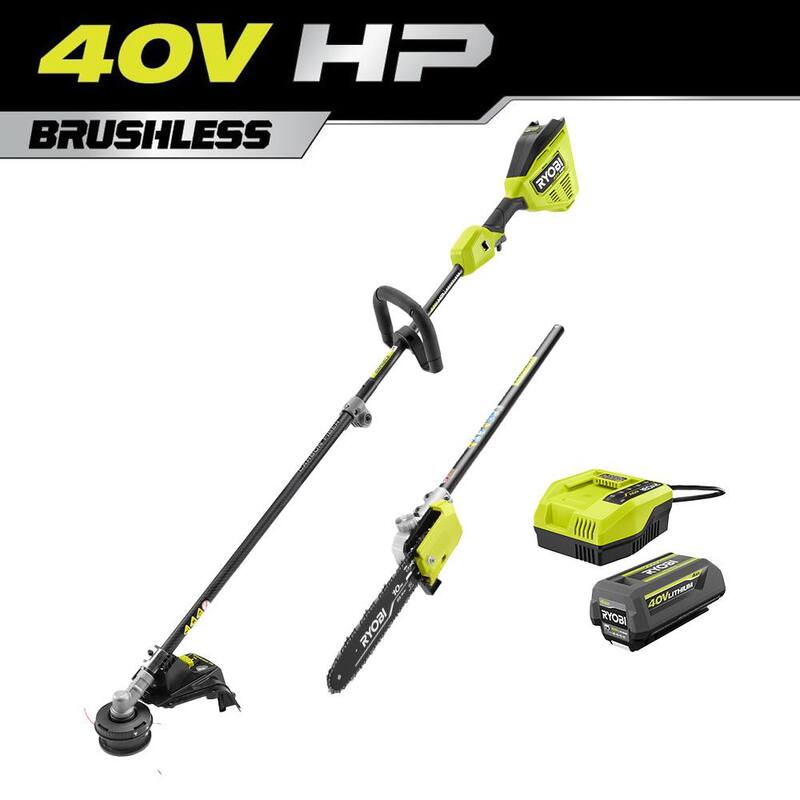 RYOBI 40V HP Brushless 16 in. Cordless Attachment Capable String Trimmer & Pole saw w/4.0 Ah Battery & Charger - RY40HPST01K-RYPRN